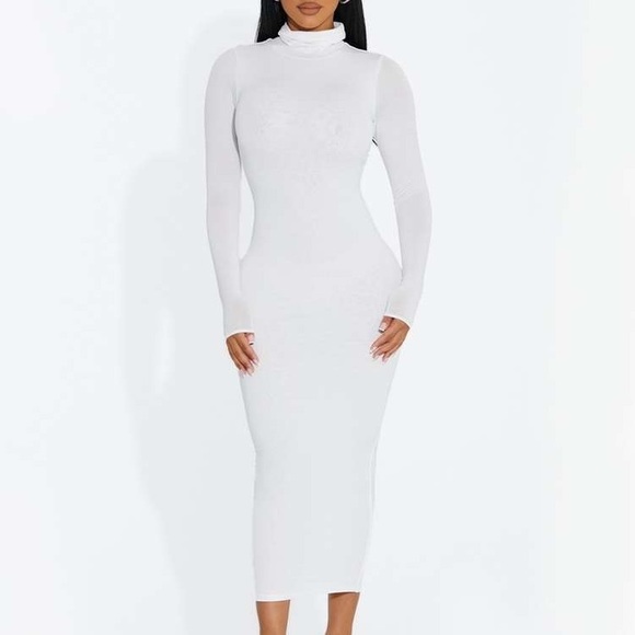 Naked Wardrobe Up to My Neck Midi Dress in White
